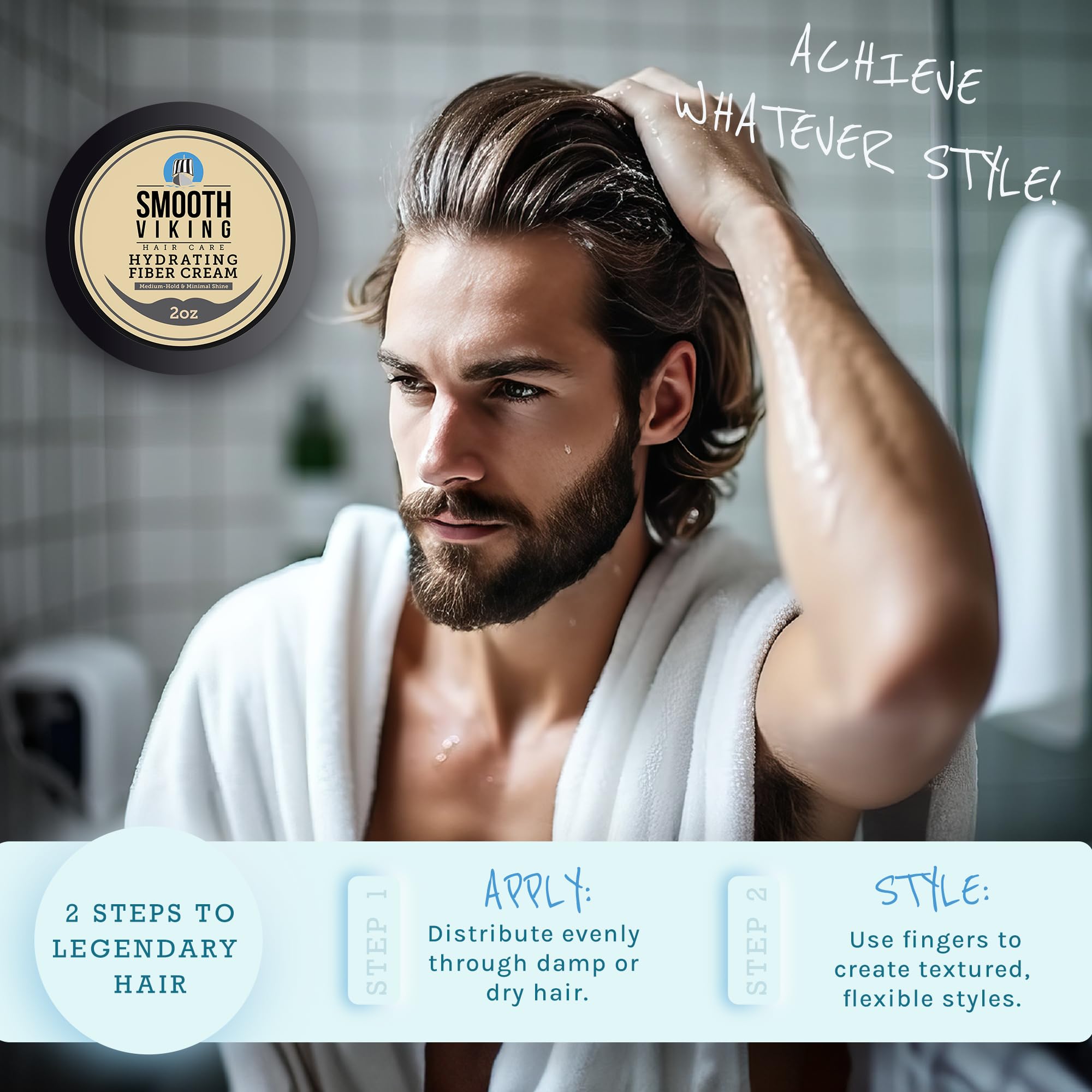 Smooth Viking Hydrating Fiber Cream on hair delivering a natural matte finish.