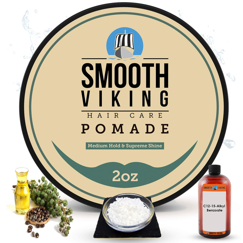 Smooth Viking pomade bottle-dispense enables quick, easy styling for on-the-go looks.