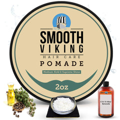 Smooth Viking pomade bottle-dispense enables quick, easy styling for on-the-go looks.