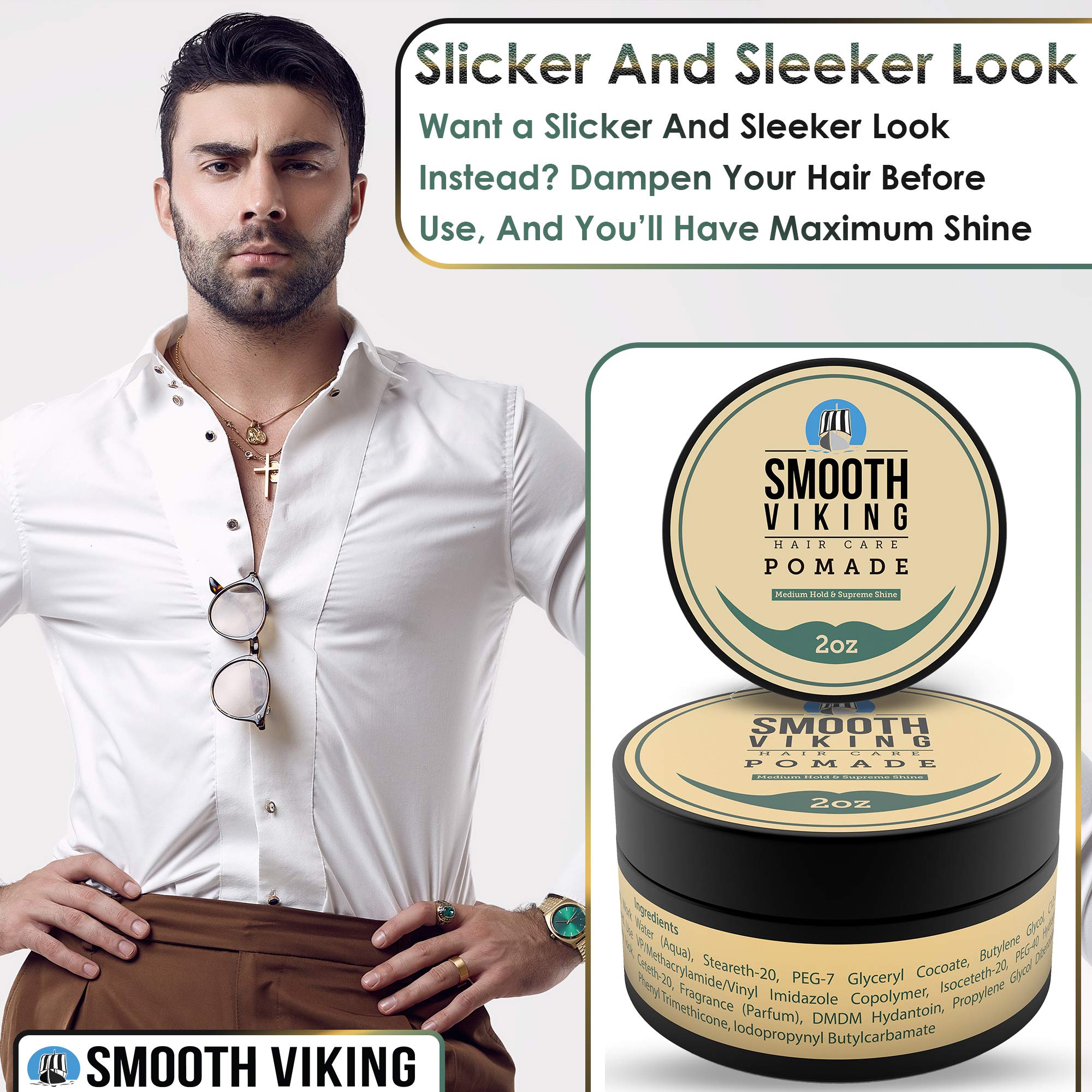 Smooth Viking pomade packaging-label emphasizes USA-made craftsmanship and trusted hair care.