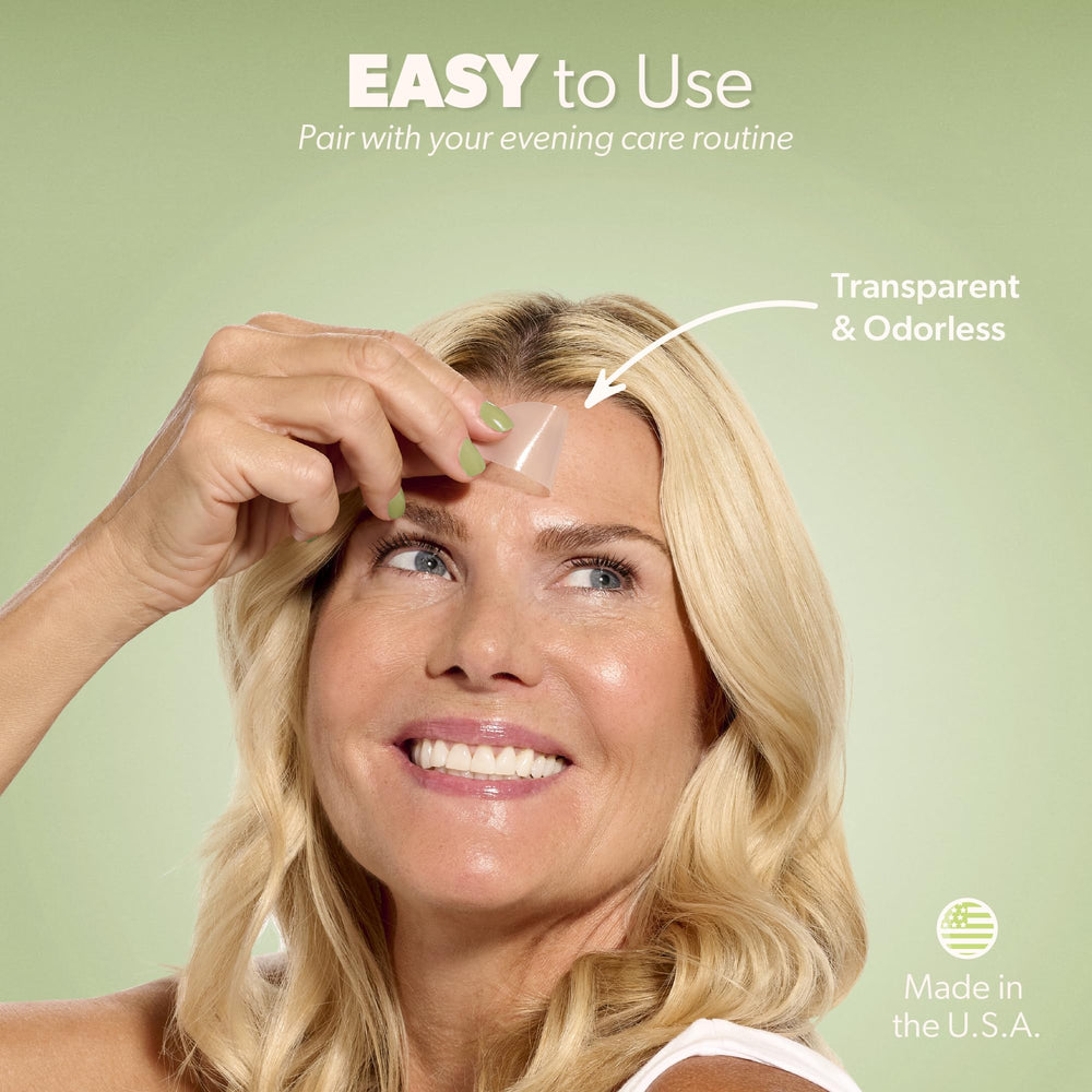 Smoothies wide wrinkle patches strong adhesive stays in place all night during routine skincare.