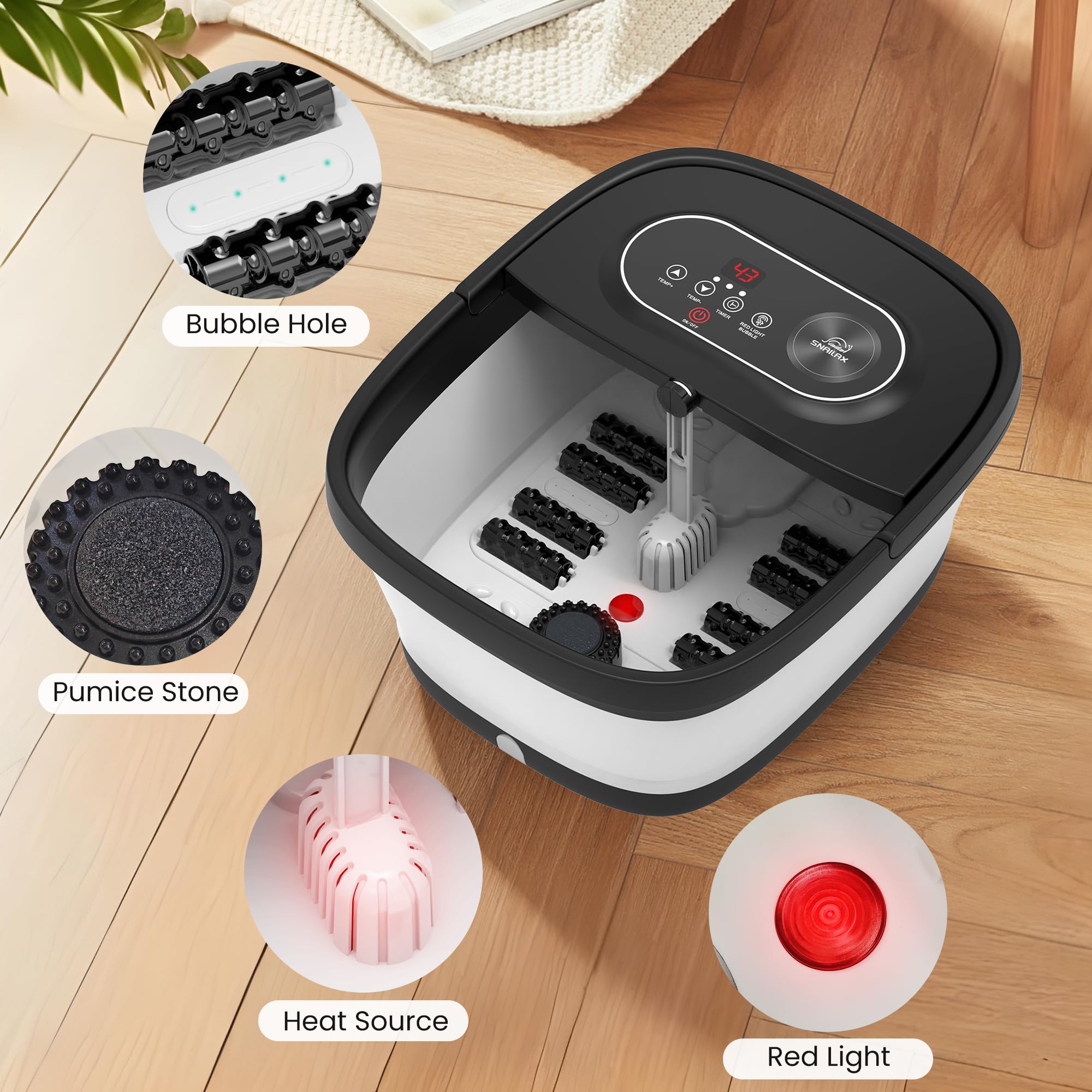Snailax foot spa pumice stones and bubbles provide exfoliating therapy