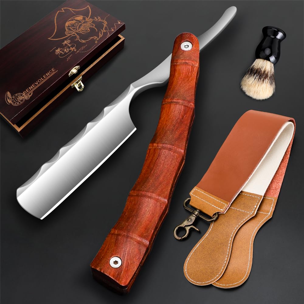 SNBNX professional straight razor kit brown—classic grooming tool for precise, close shaves.