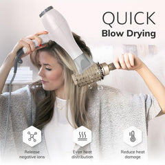Sndyi round brush-anti-slip-handle shows secure grip during styling.