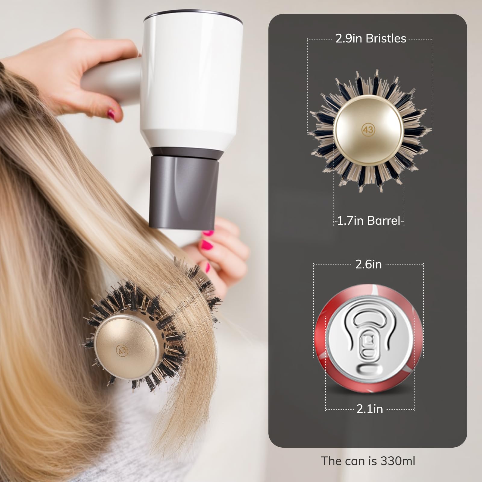 Sndyi round brush hair-drying-use demonstrates quick-dry styling with even heat distribution.