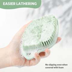 Sndyi silicone body scrubber durable material resists soap scum for longer use.