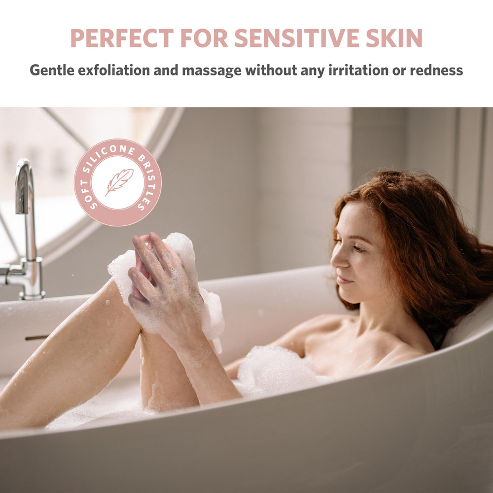 Sndyi silicone body scrubber hanging hole supports easy drying and storage.