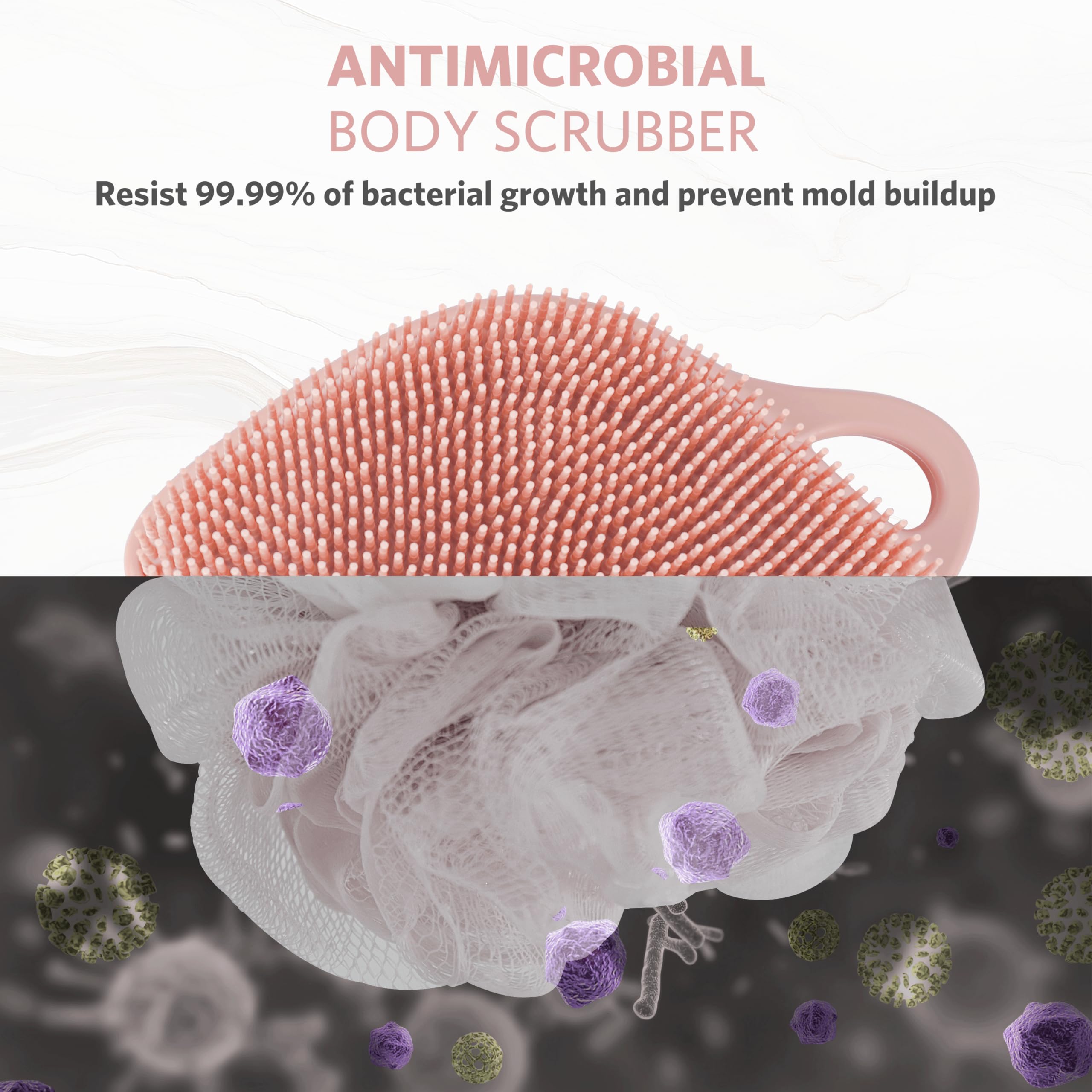 Sndyi hygienic silicone scrubber infused with silver and zinc ions for a clean feel.