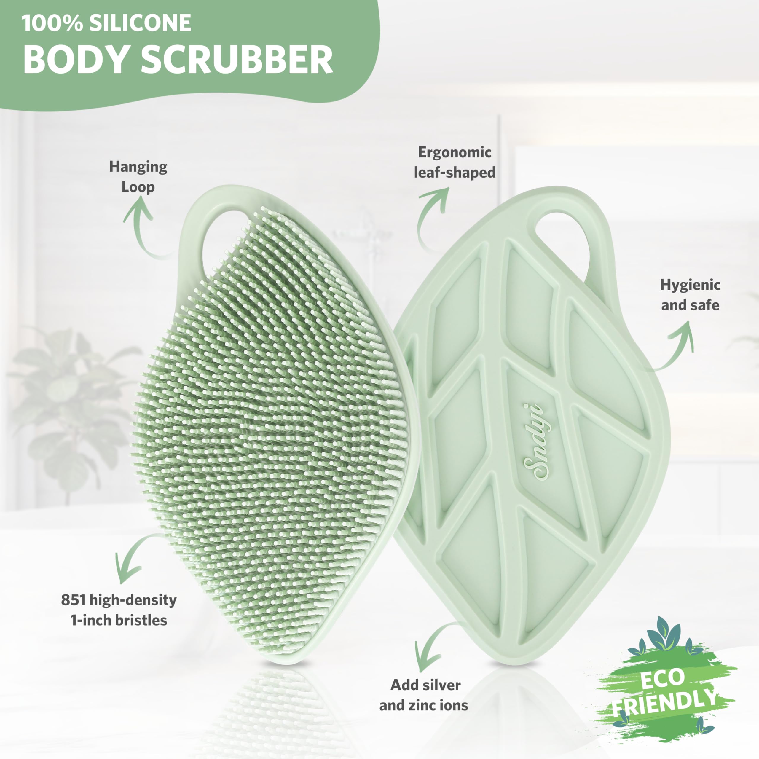 Sndyi silicone body scrubber with lathering bristles delivering rich lather.