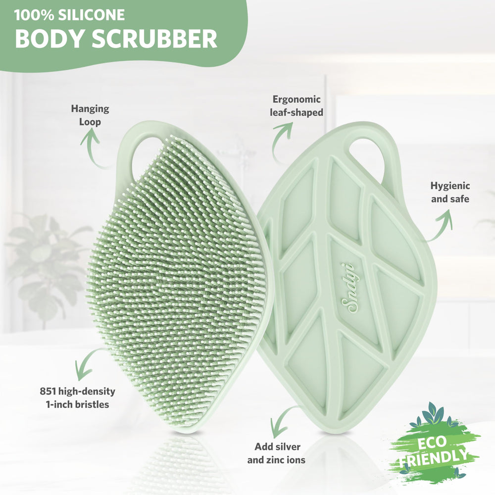 Sndyi silicone body scrubber with lathering bristles delivering rich lather.