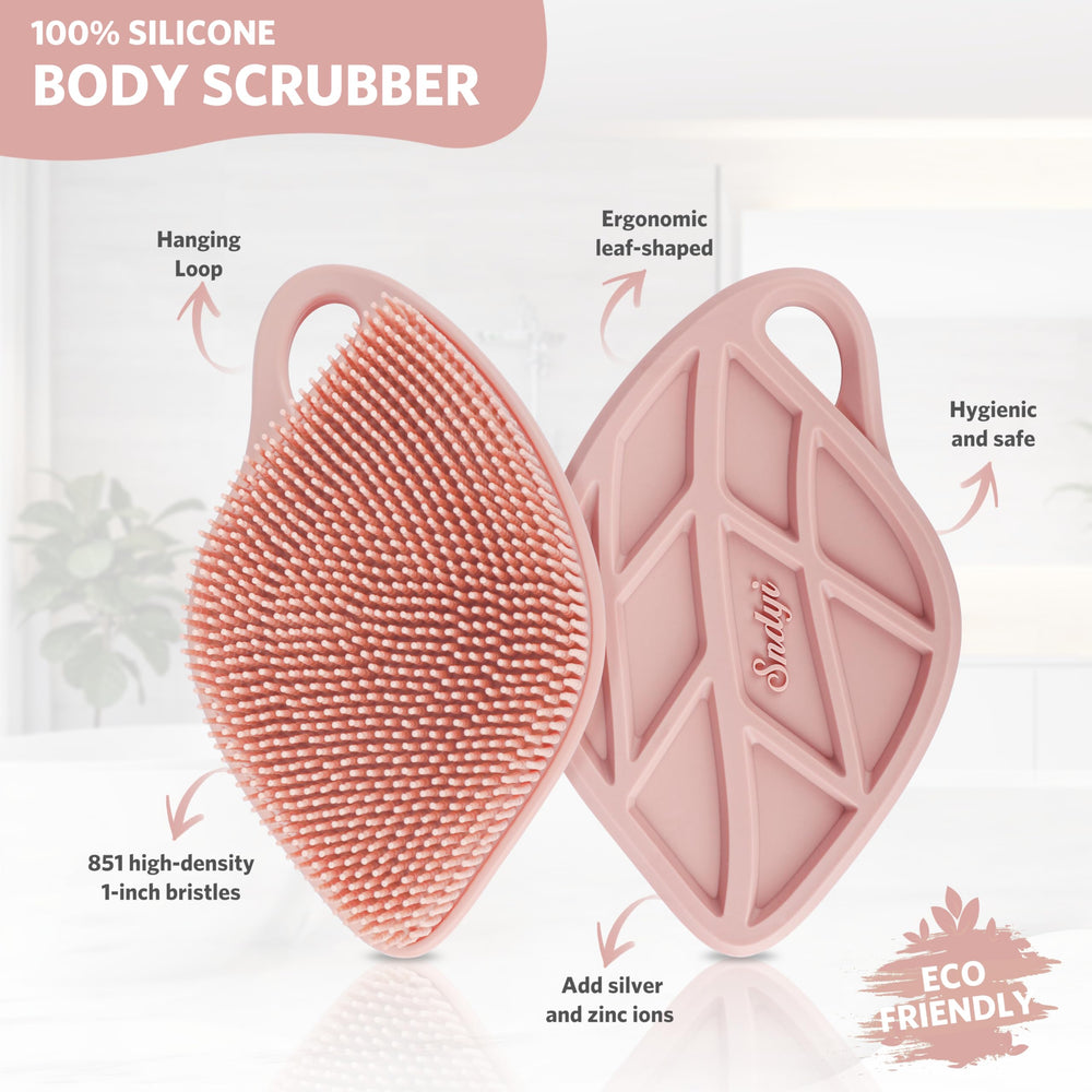 Sndyi silicone body scrubber with lathering bristles creates rich foam with less soap.
