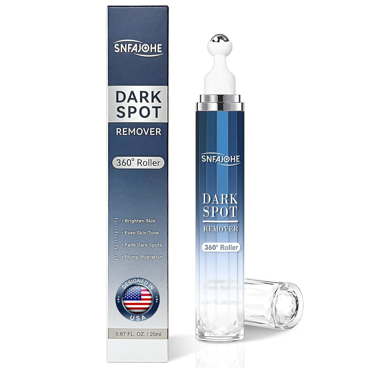 SNFAJOHE dark spot serum roller application demonstrates precise coverage for even-tone results.