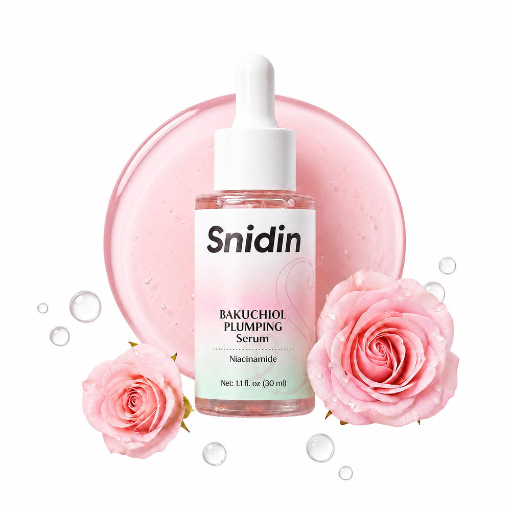 Snidin bottle front view showing minimalist label and serum benefit