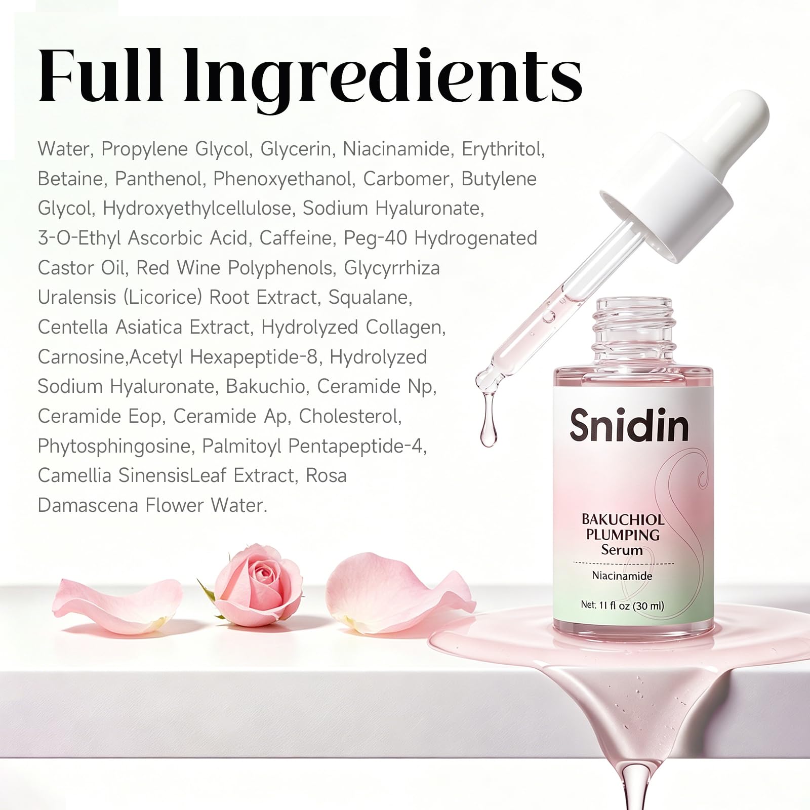Snidin serum on bathroom vanity suggesting daily skincare routine benefit