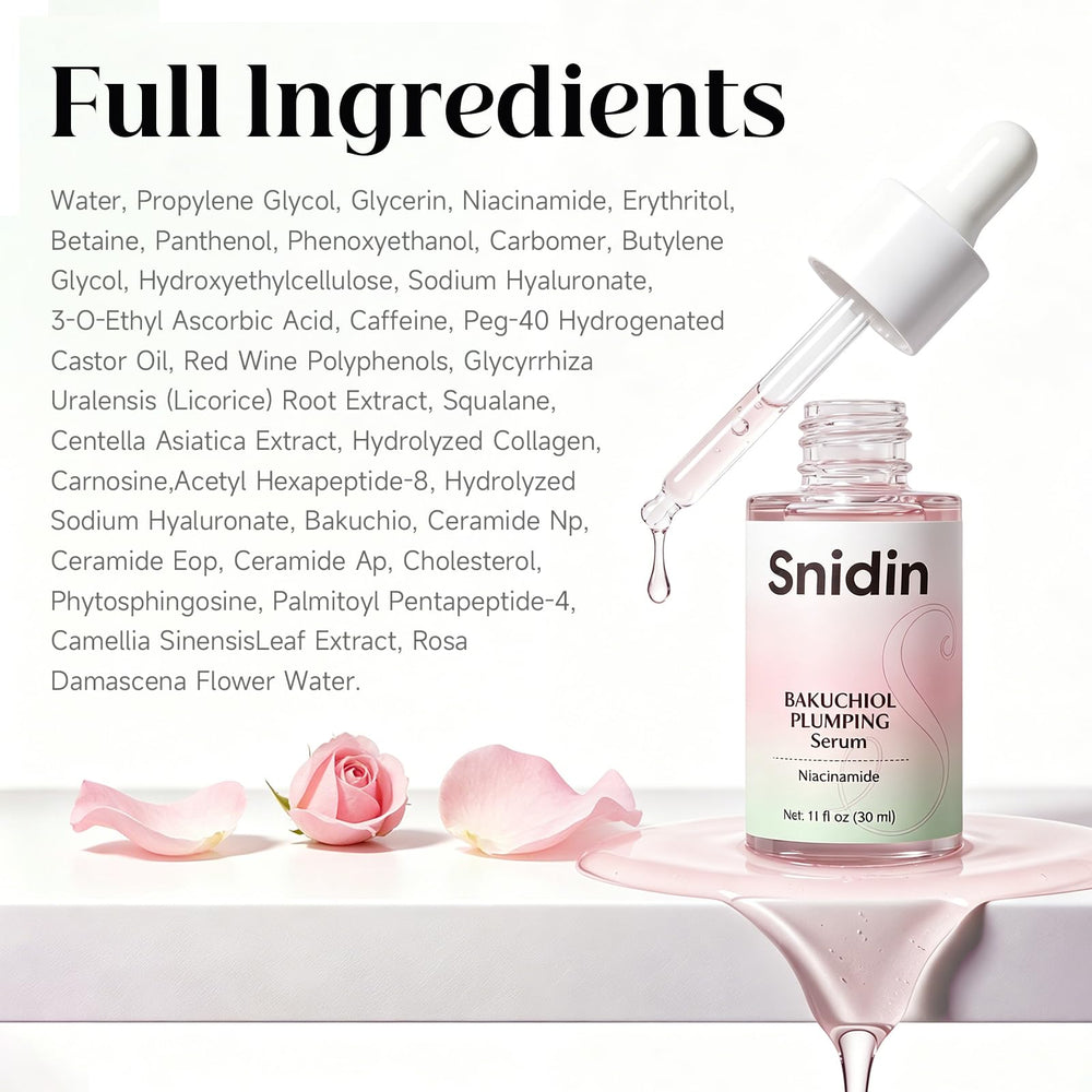 Snidin serum on bathroom vanity suggesting daily skincare routine benefit