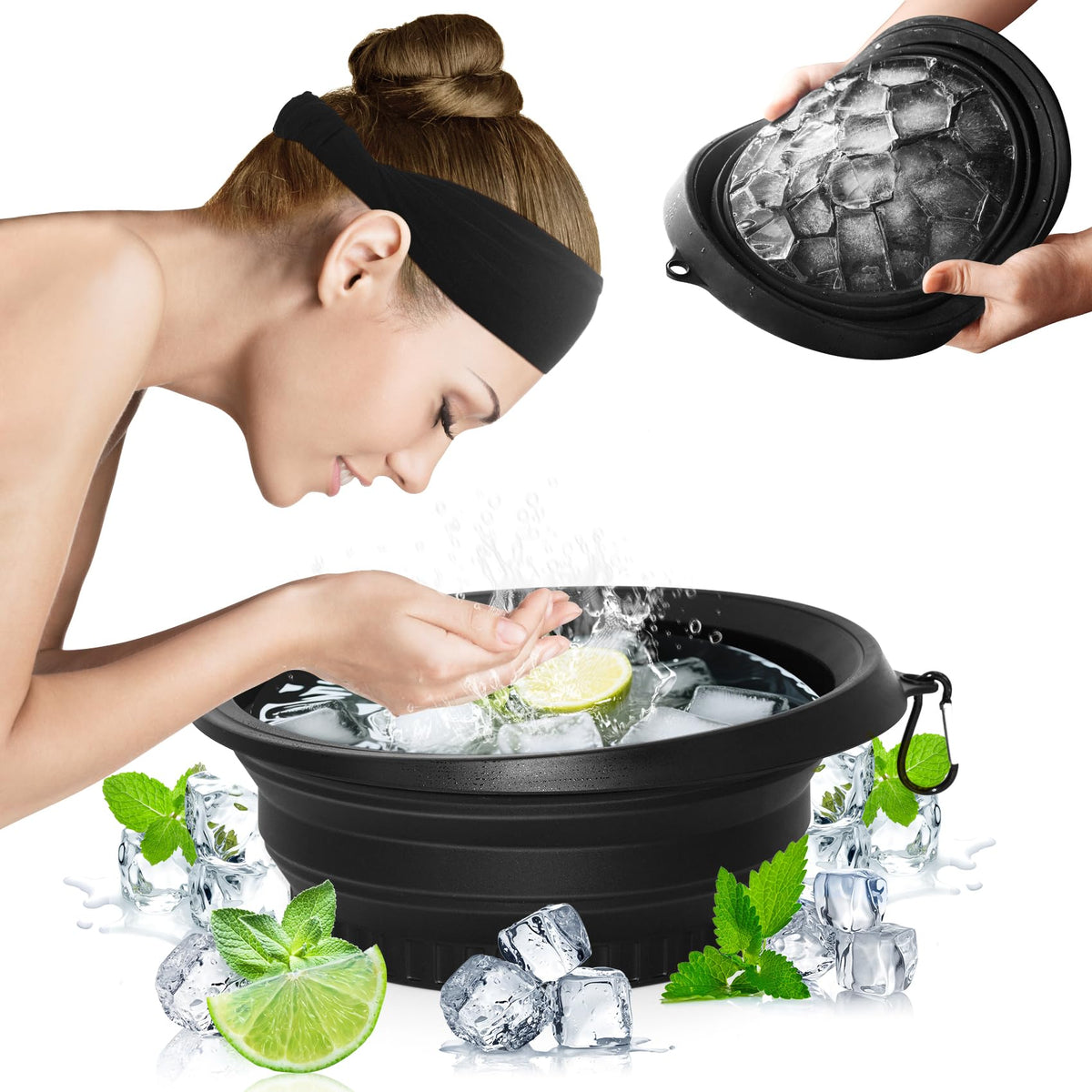 Snipeup bol-hielo plegable con bandeja integrada para enfriar el rostro