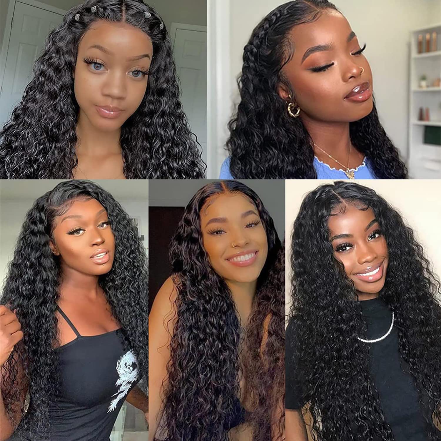 SNJON Water Wave wig on model emphasizing seamless wear