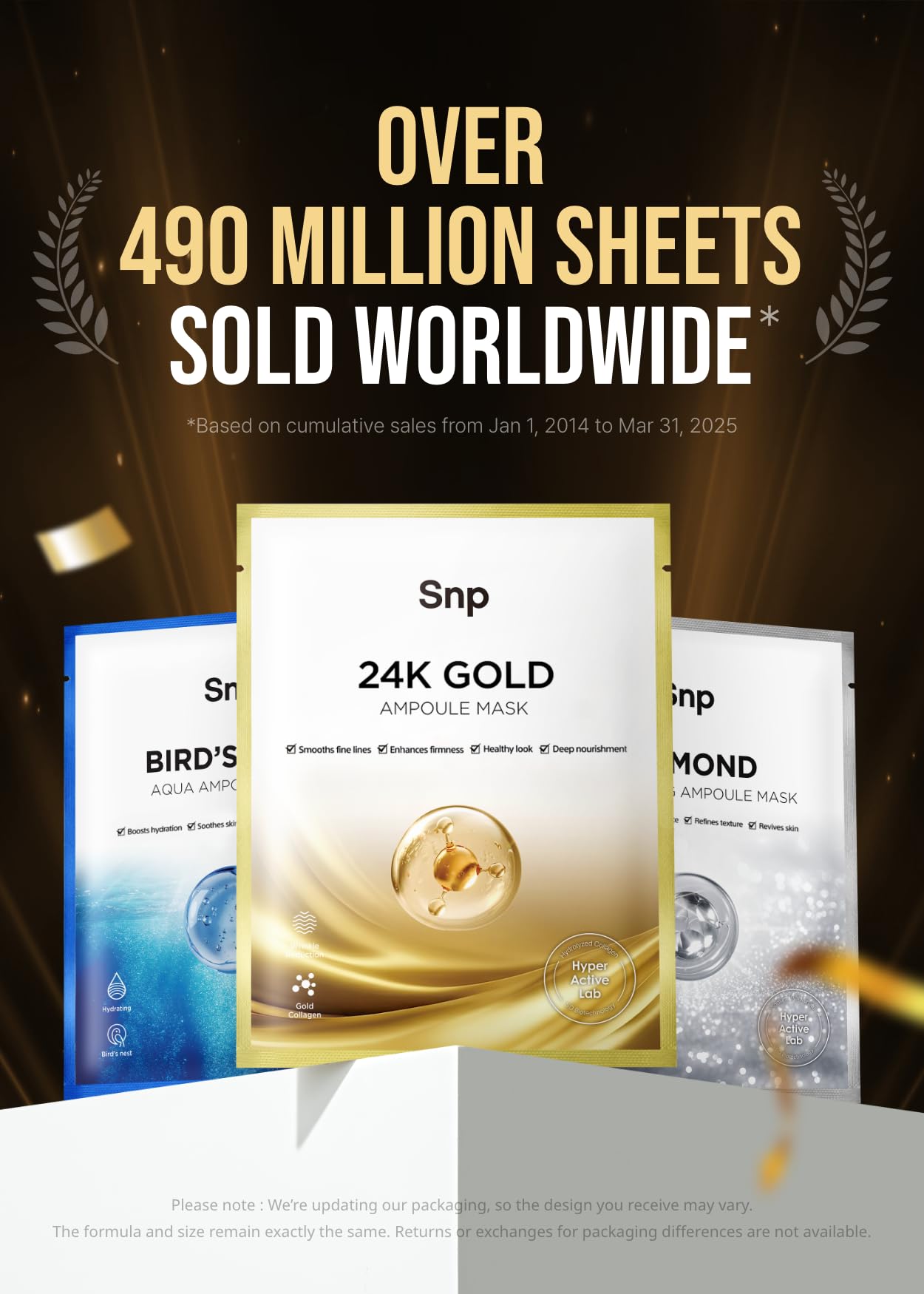 SNP 1000mg Collagen 24K Gold Ampoule Sheet Mask close-up shows luxurious texture.