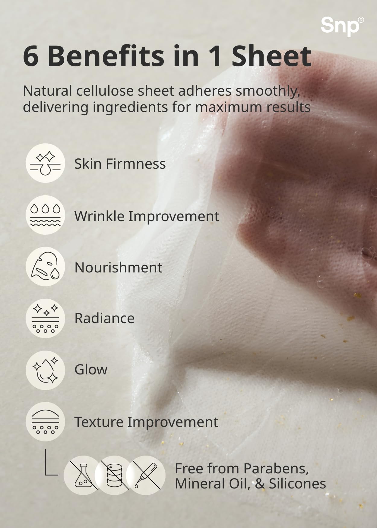 SNP 1000mg Collagen mask being peeled back reveals generous essence.