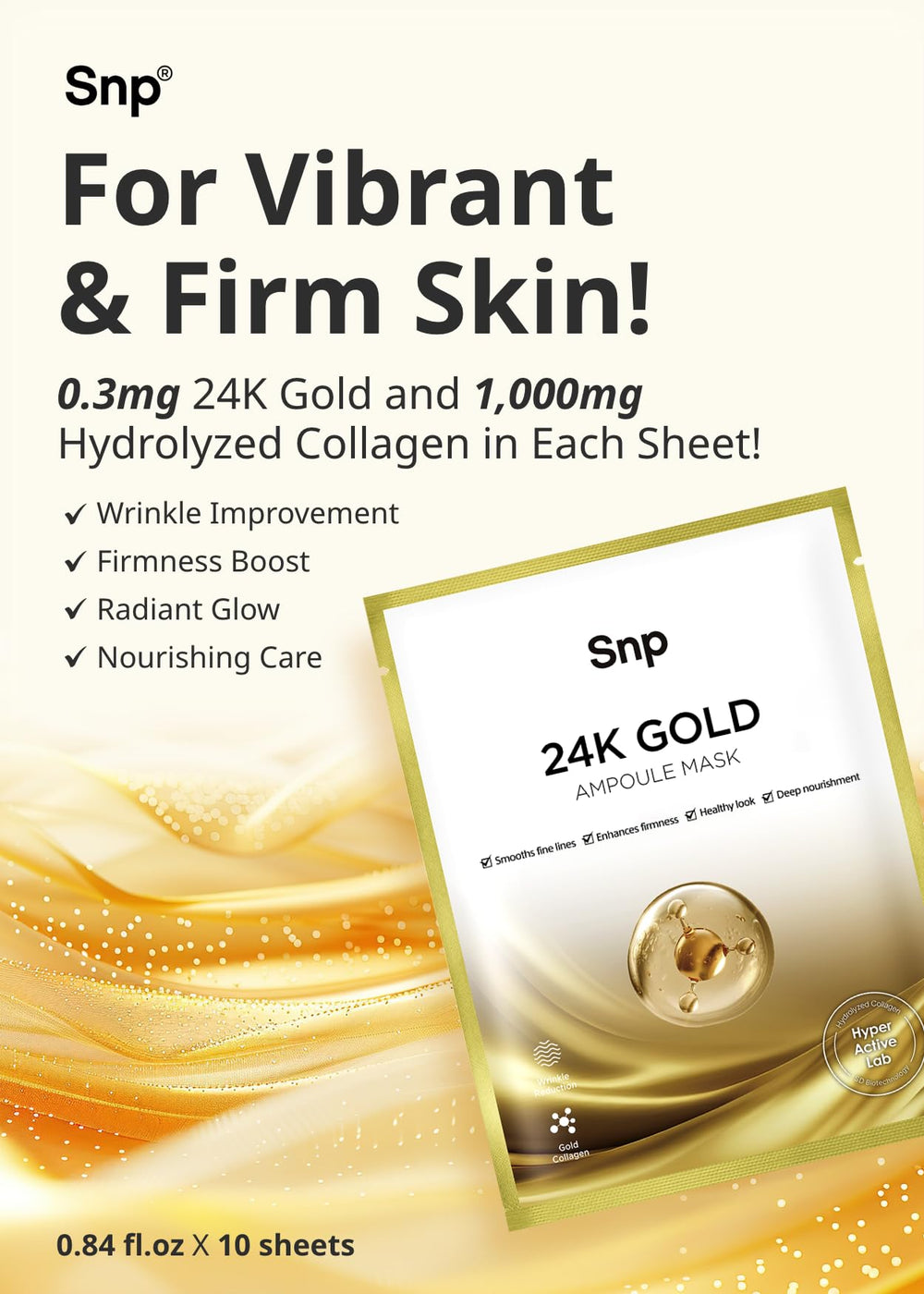 SNP 1000mg Collagen mask on model skin highlights tightening and radiant glow.
