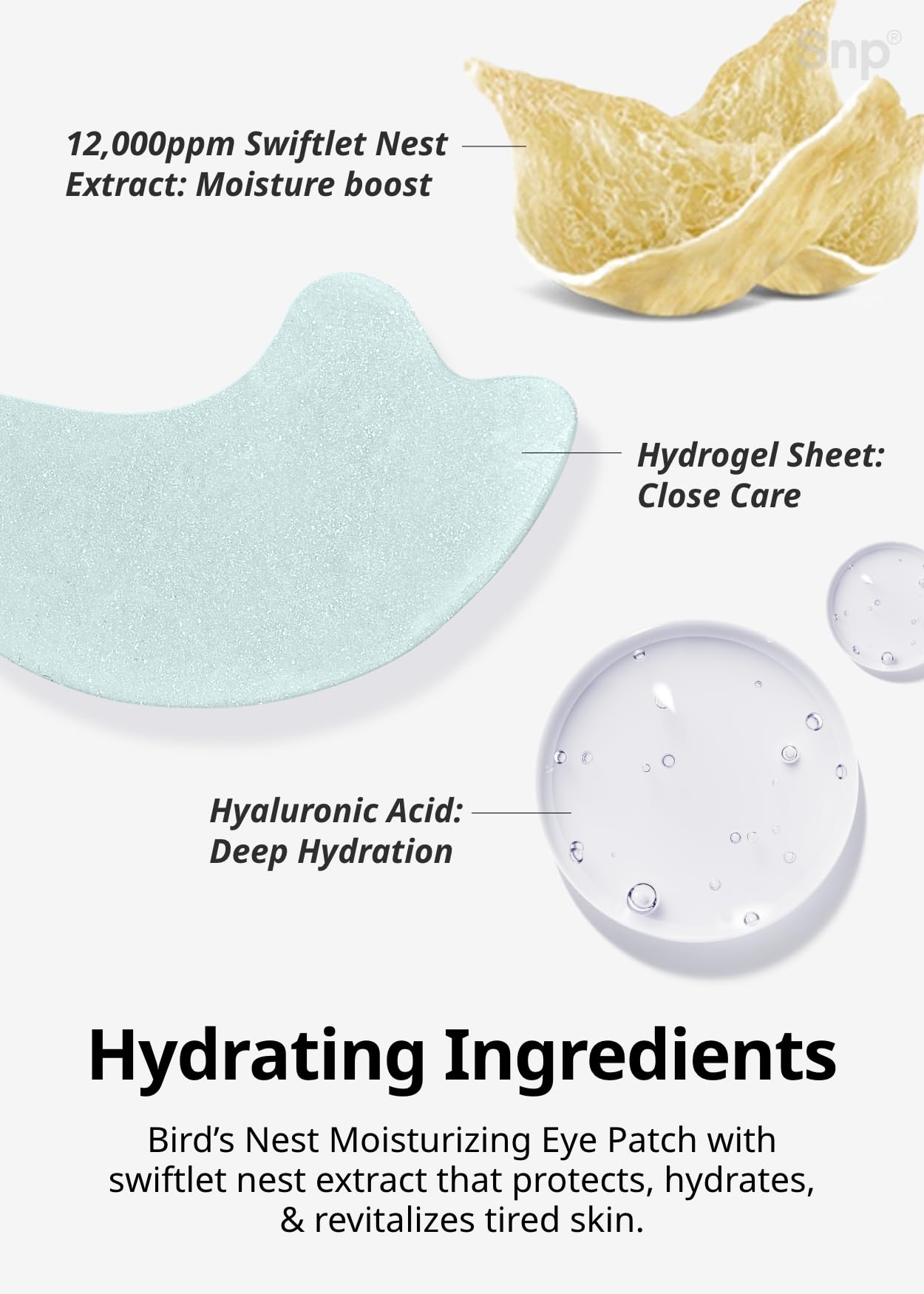 SNP Bird Nest Eye Patch being applied under eye area for soothing relief