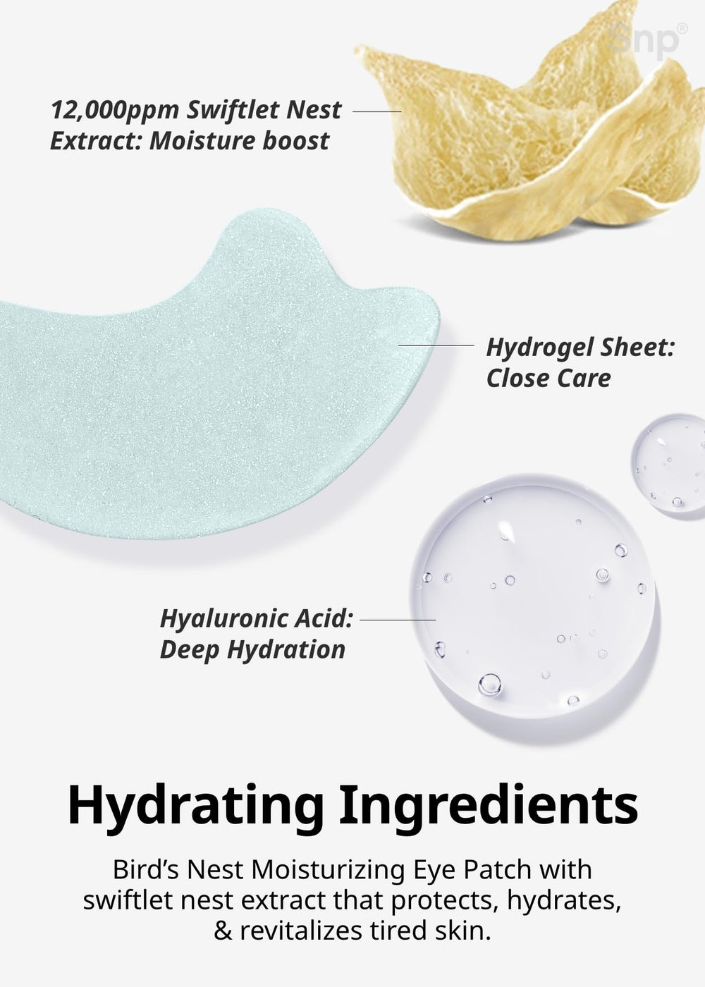SNP Bird Nest Eye Patch being applied under eye area for soothing relief