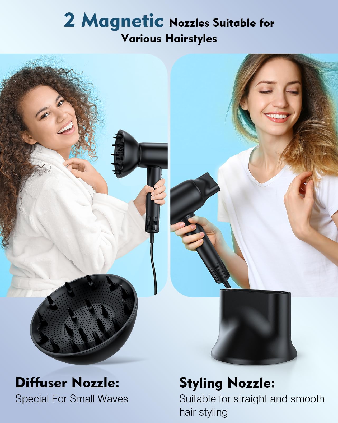 SnugLuv travel-ready, compact hair dryer with diffuser and nozzle