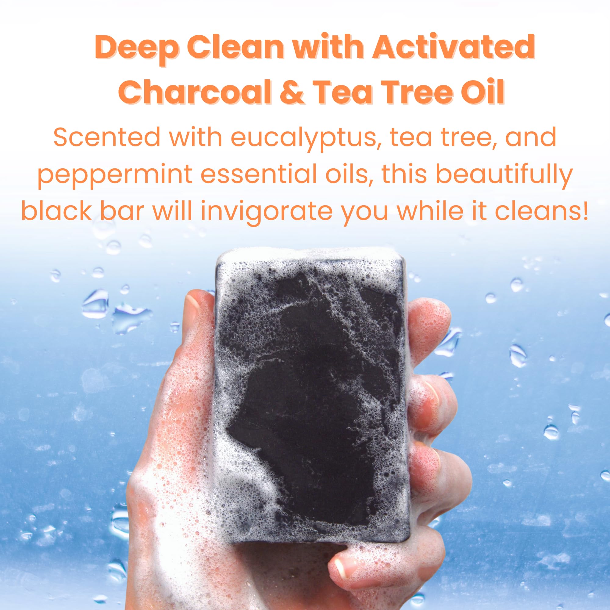 Soak Street Real American Soap charcoal tea tree bar close up highlighting deep cleanse benefits