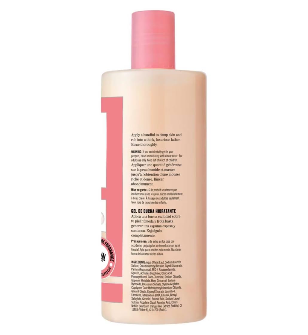 Soap & Glory Clean On Me label closeup highlighting travel-friendly 500 ml bottle.
