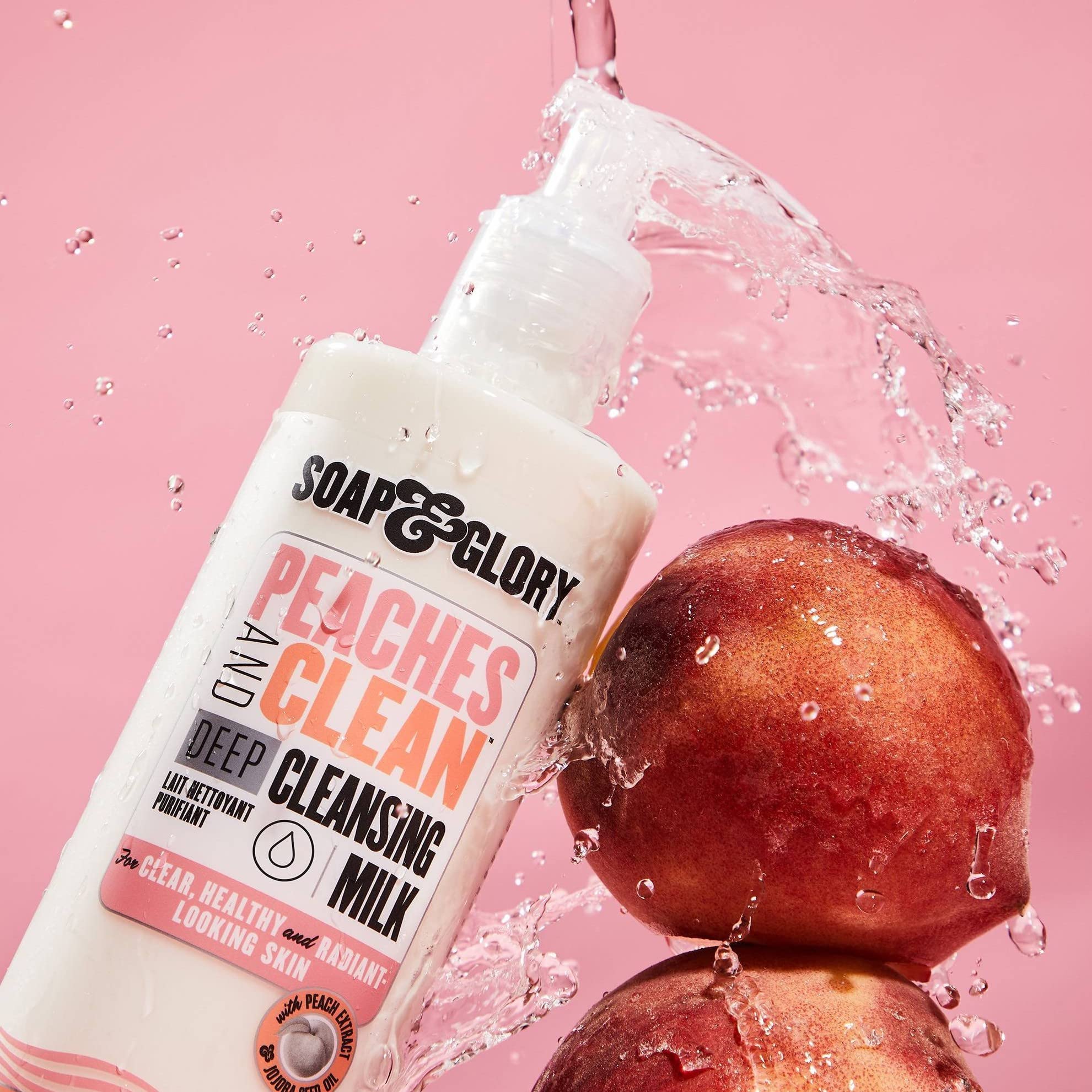 Soap & Glory Peaches Cleanser foam closeup shows airy cleansing.