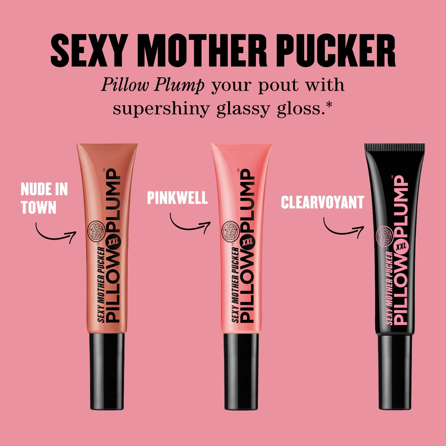 Soap & Glory Sexy Mother Pucker XXL swatches reveal transparent, shiny finish