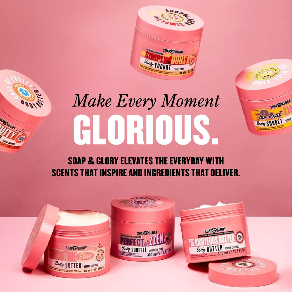 Soap & Glory Sunflower seed oil glow demonstrating nourished skin.