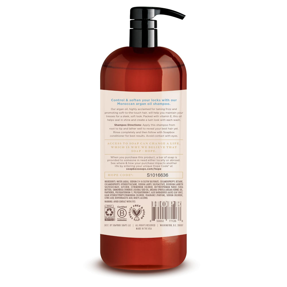 Soapbox Argan Conditioner bottle offers smoothing shine and easier detangling.