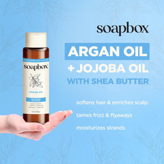 Soapbox Argan Oil ingredients visual highlights fatty acids and Vitamin E.