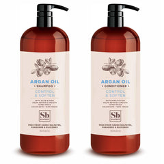 Soapbox Argan Shampoo bottle showcases frizz control and soft hair feel.