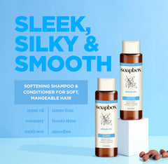 Soapbox Argan set packaging highlights vegan color-safe formula.