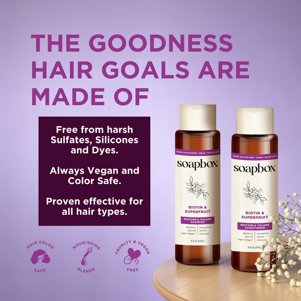 Soapbox Biotin & Collagen conditioner post-use hair shines with healthy texture.