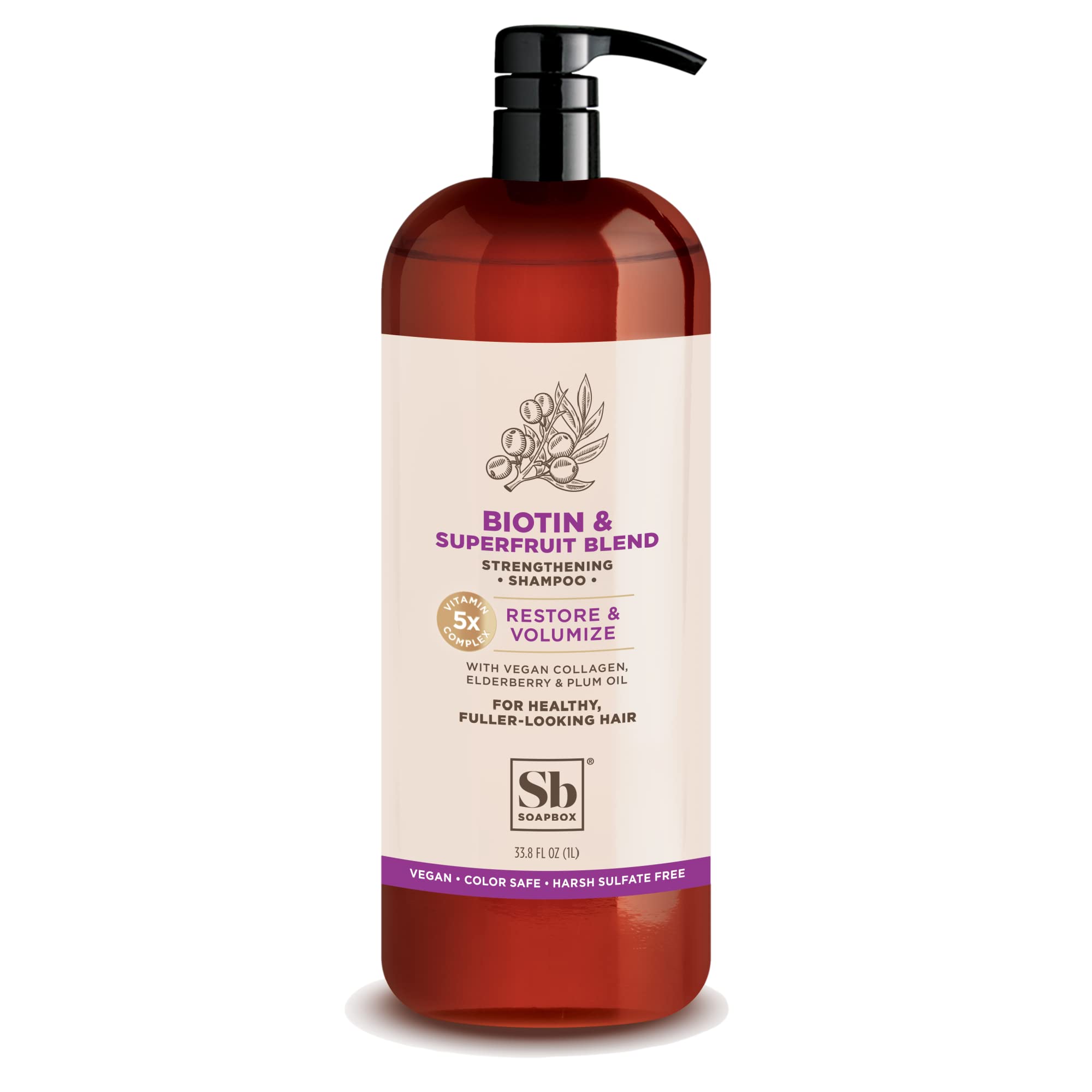 Soapbox Biotin Shampoo bottle with pump for easy daily use and volumizing care
