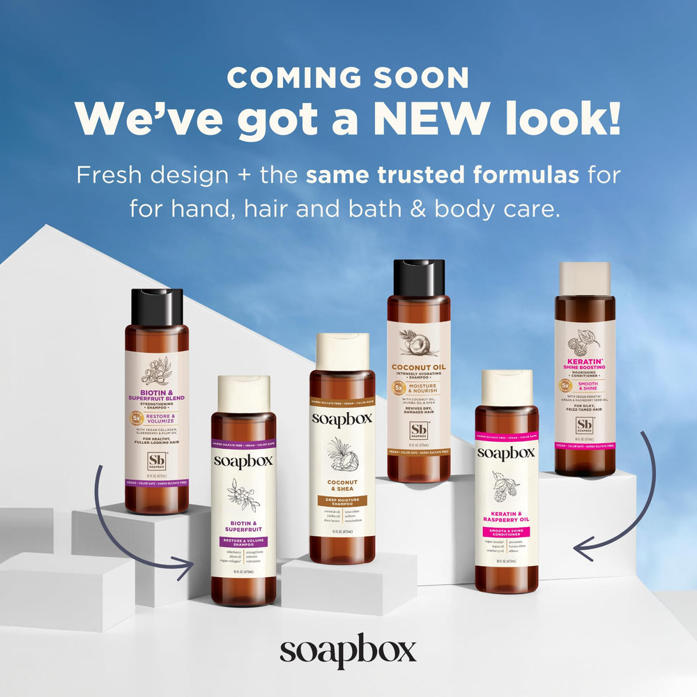 Soapbox Biotin Shampoo color-safe, sulfate-free formula illustration