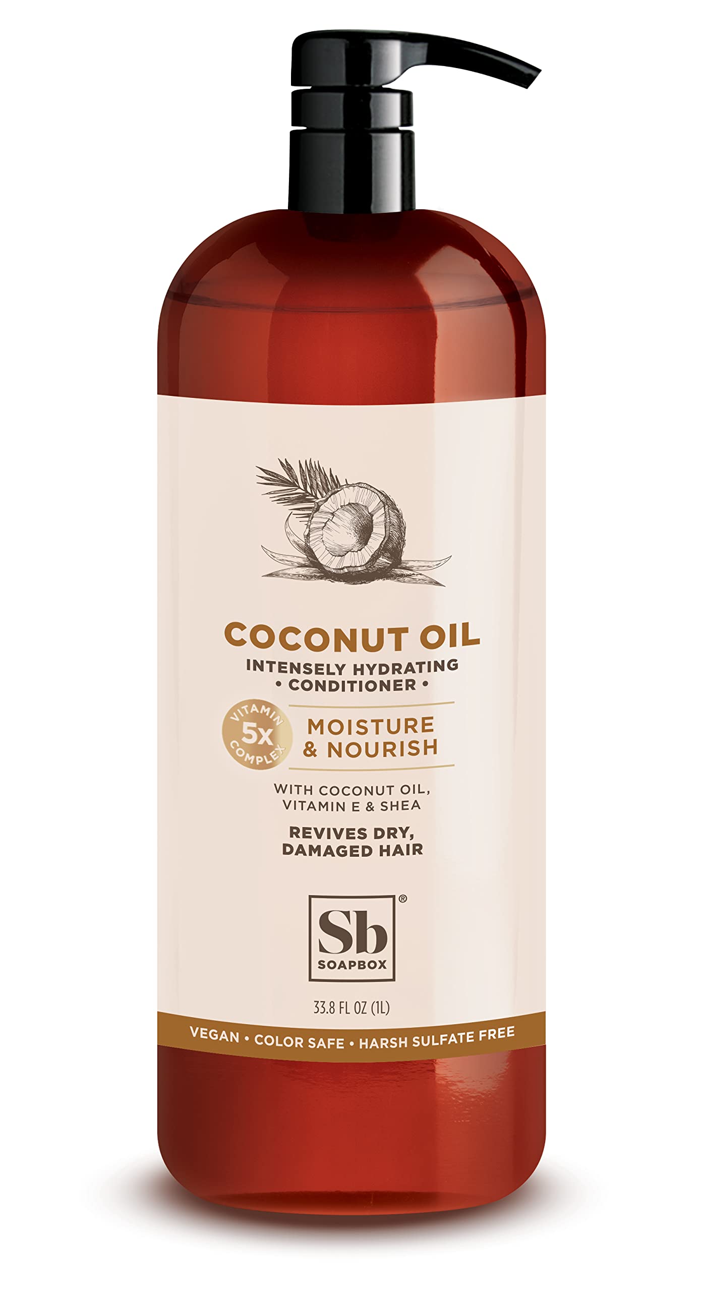 Soapbox Coconut Oil Conditioner bottle front showing hydrating detangling care