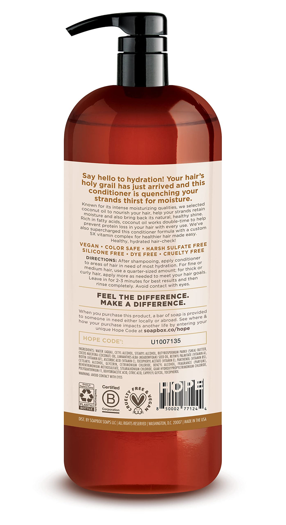 Soapbox Coconut Oil Conditioner ingredient close-up with coconut oil for moisturized hair
