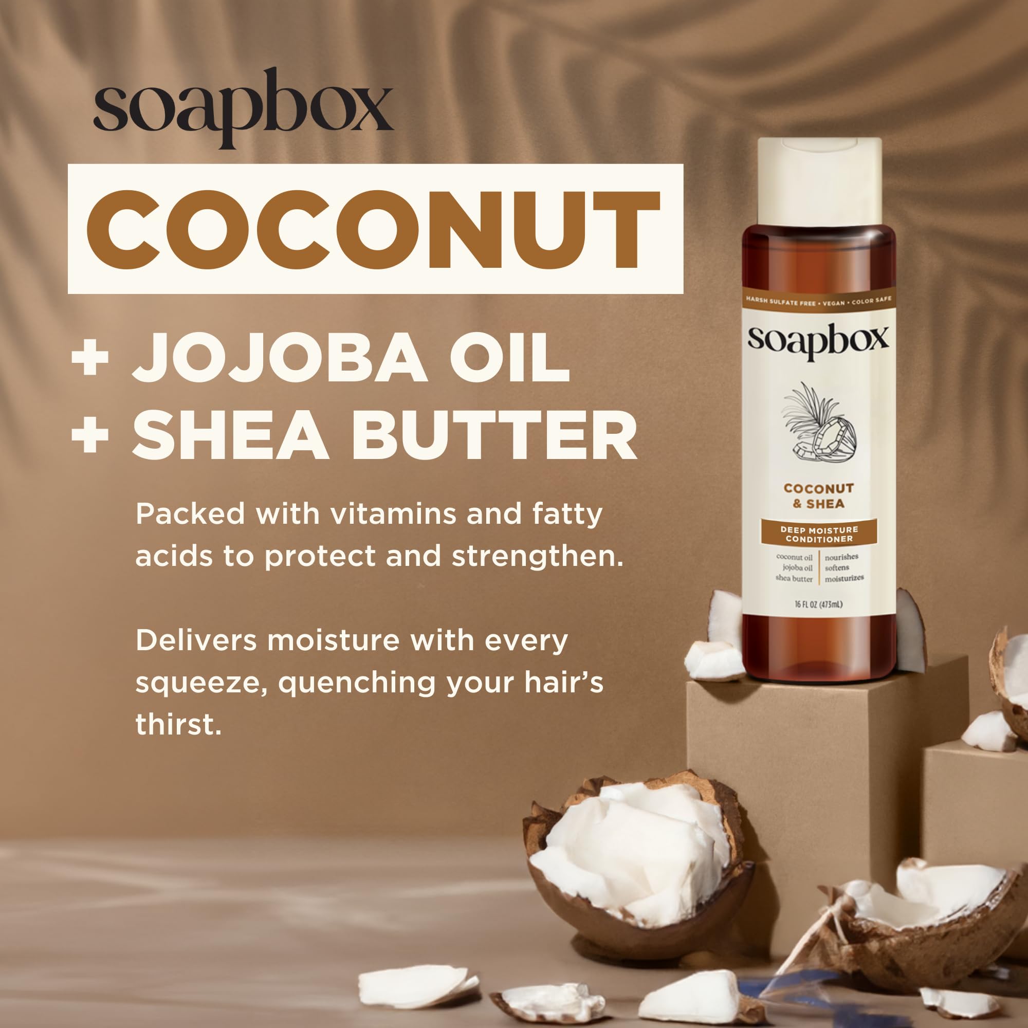 Soapbox Coconut Oil Conditioner vegan and cruelty-free emblem on packaging