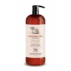 Soapbox Coconut Oil Shampoo bottle front shows coconut rich moisture benefits