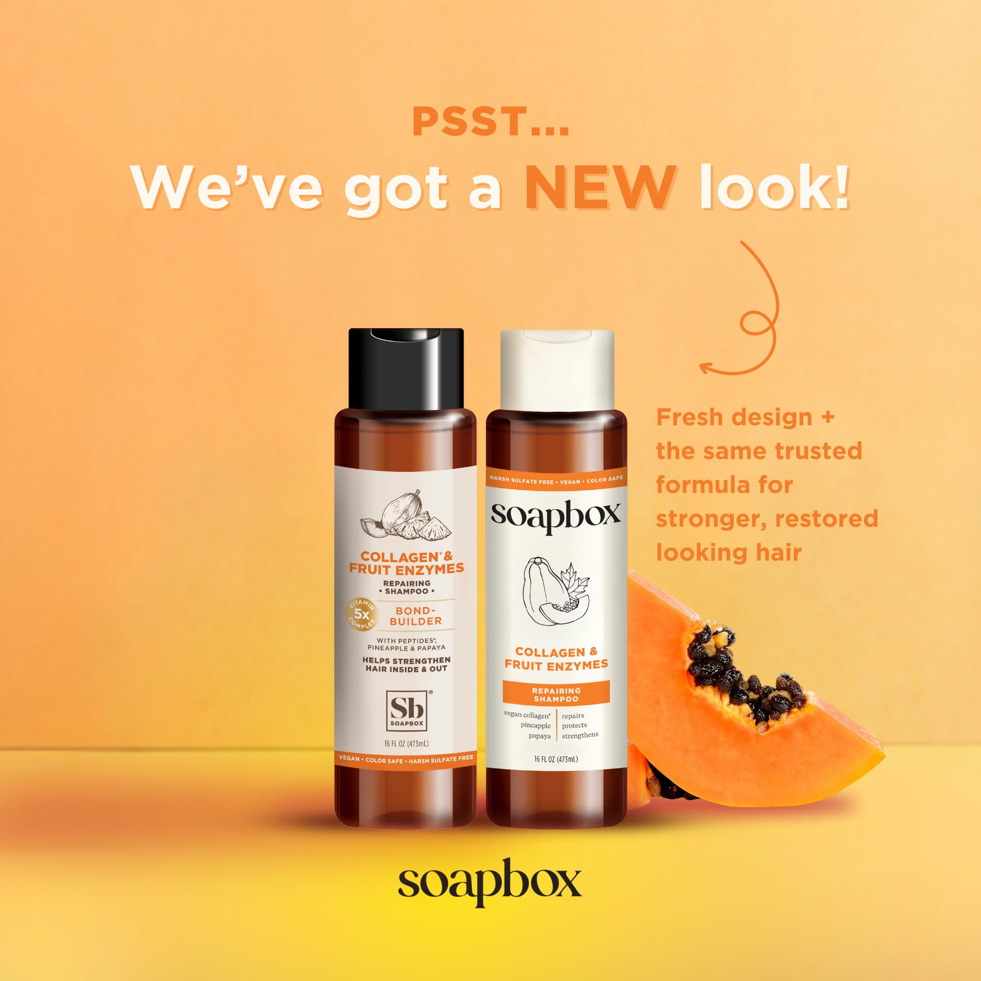 Soapbox Collagen Conditioner bottle pour shows conditioning for fuller-looking strands.