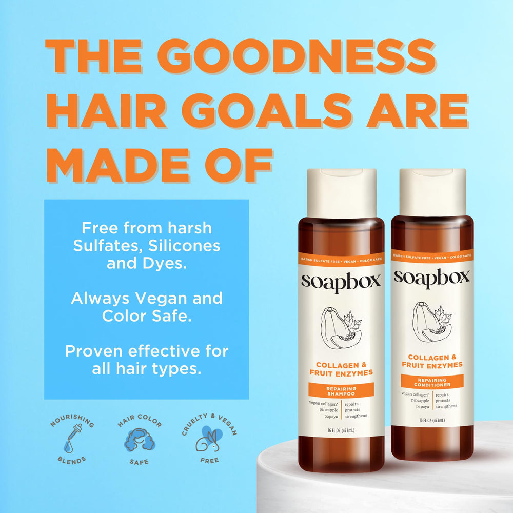 Soapbox Collagen Pineapple and Papaya enzymes image suggests natural antioxidant nourishment.