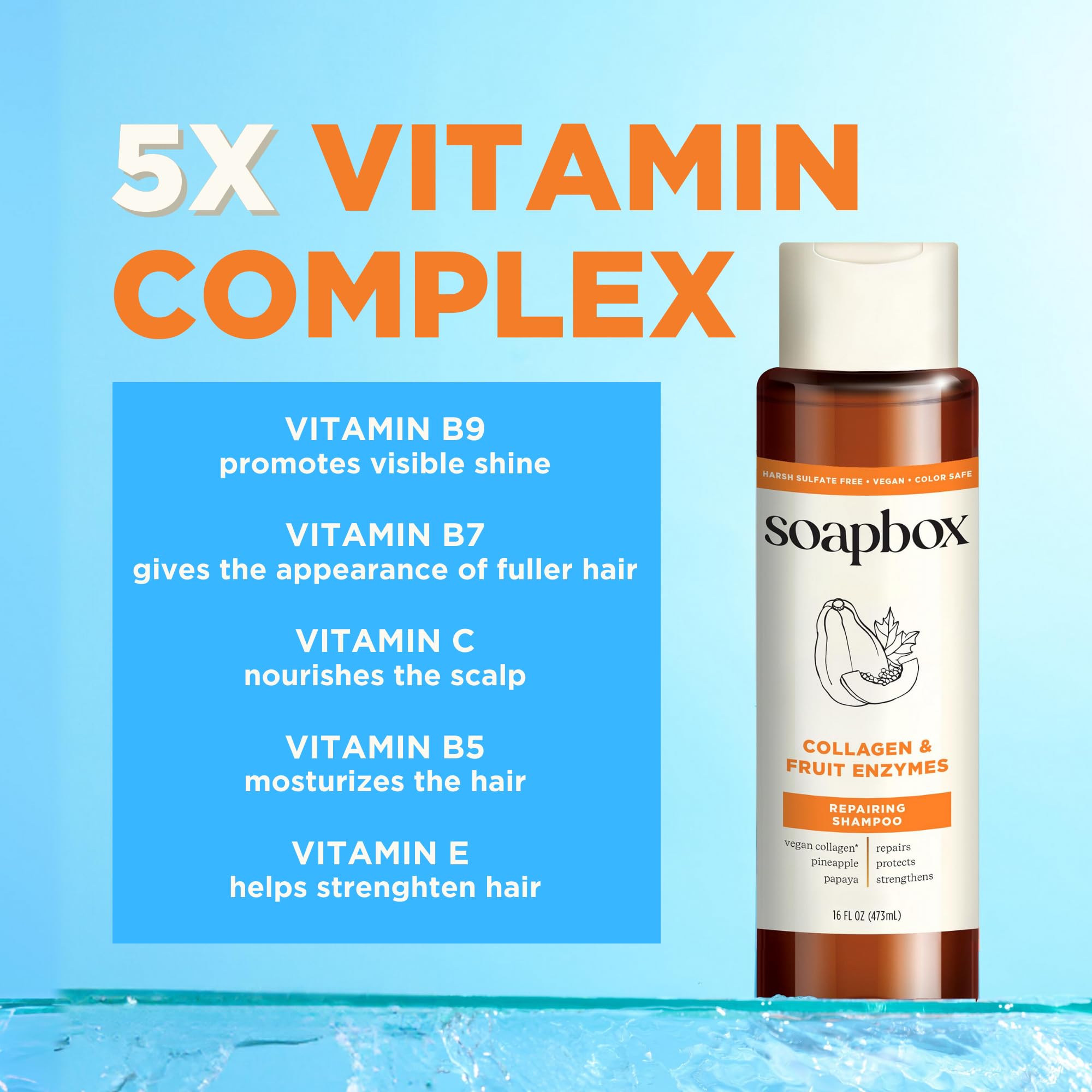 Soapbox collagen shampoo lather action illustrates cleansing and strengthening routine