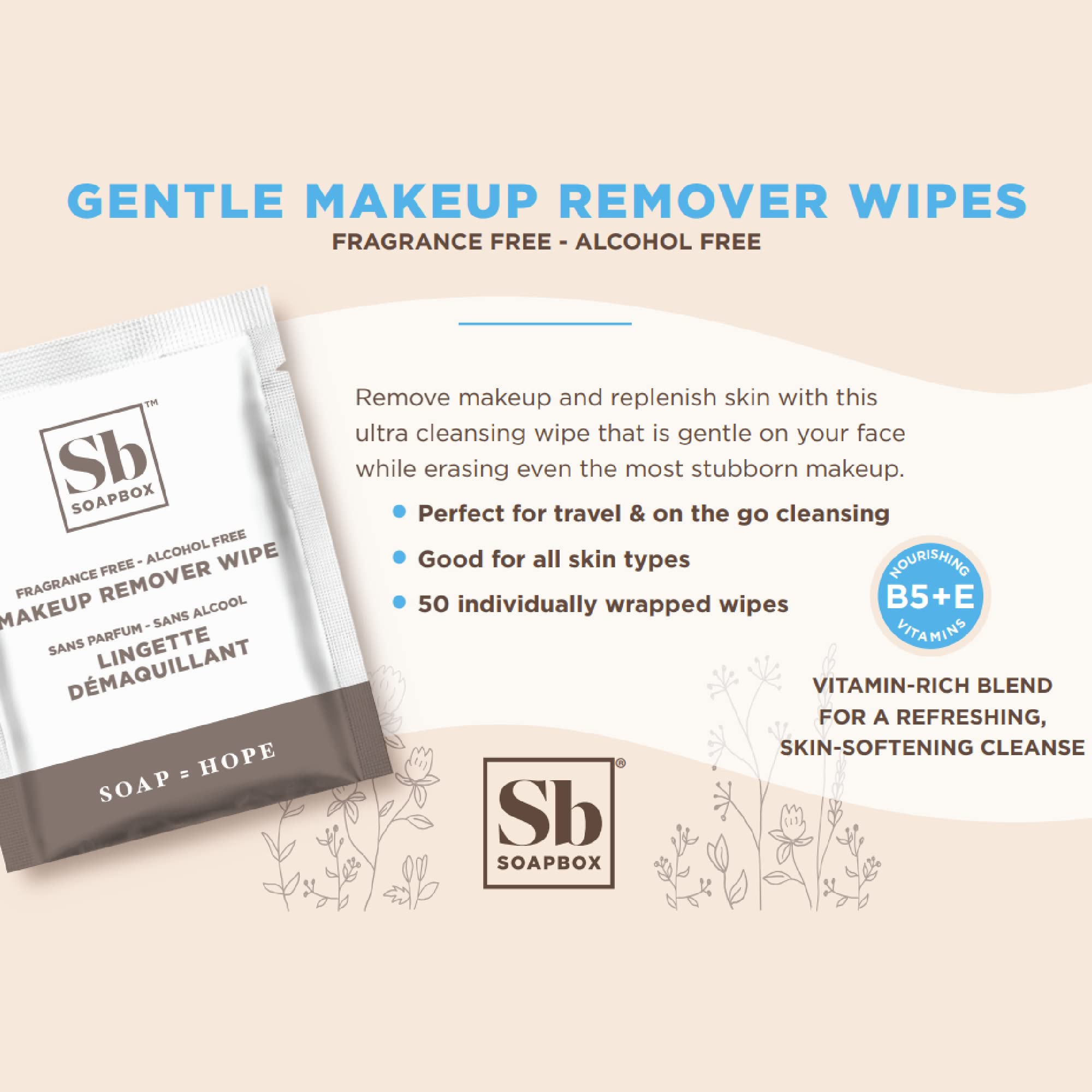 Soapbox fragrance-free makeup remover wipe closeup reveals ultra-soft texture for sensitive skin