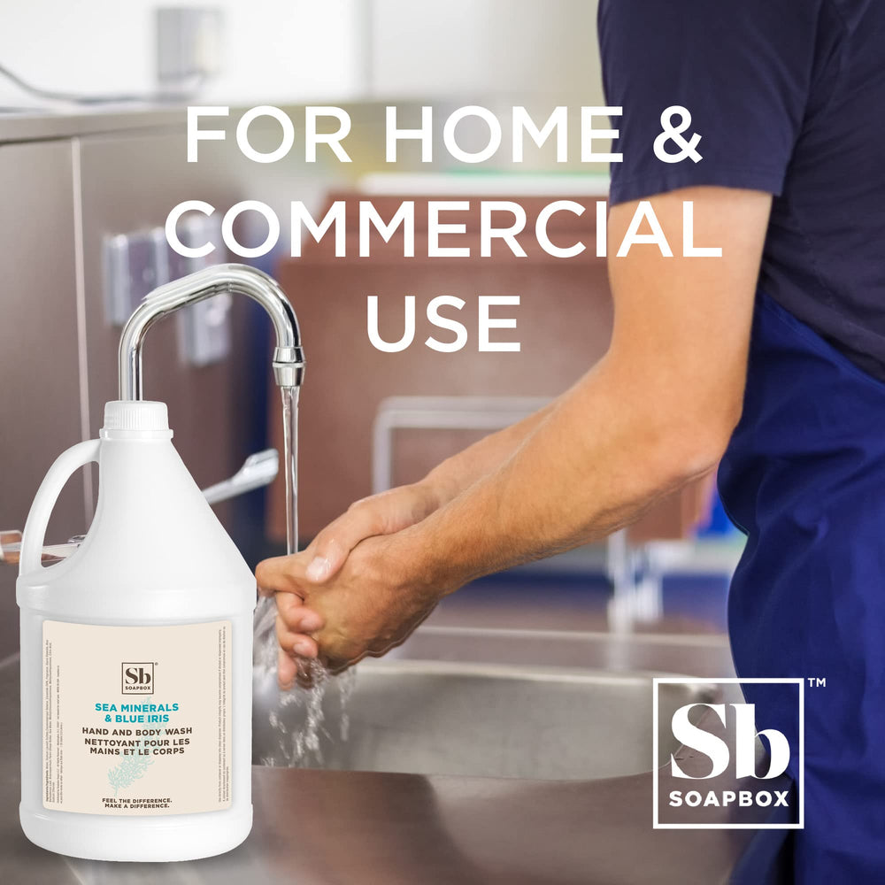 Soapbox gallon refill packaging demonstrates bulk solution for homes and small businesses