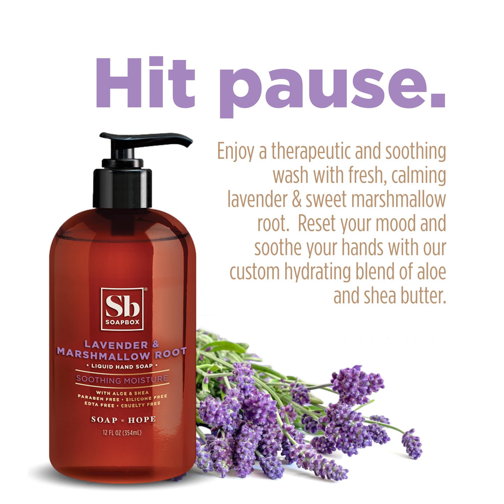 Soapbox hand soap ingredients include shea butter and tea tree oil for nourishing skin