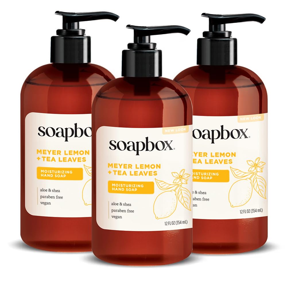 Soapbox Lemon Tea Leaves bottle pump showcasing moisturizing hand wash with bright citrus aroma